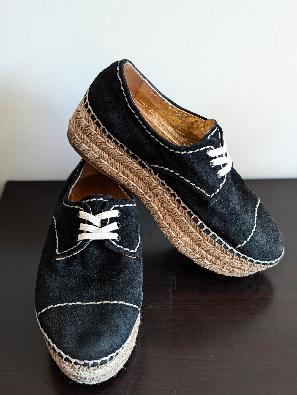Prada Women’s Black Suede Lace-Up Platform Espadrilles